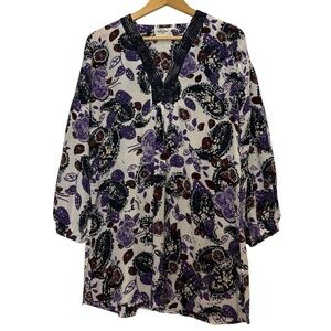 Maryan Mehlhorn Swimwear Tunic Top 100 Silk Paisley Floral Beach Top Sequin Sz S